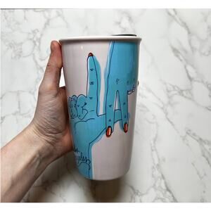 Starbucks Los Angeles LA Blue Hands Ceramic Pink Travel Tumbler Coffee Mug 12oz